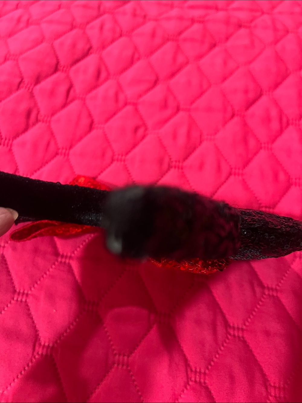 Black Sequin Mouse Ear Headband with Red Sequin Bow - Picture 9 of 10